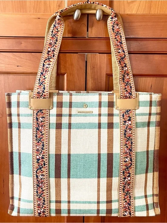 Spartina 449 Charlie Plaid Print Linen & Leather Trimmed Tote Bag - Picture 3 of 11